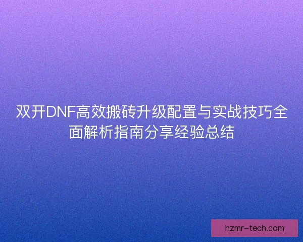 双开DNF高效搬砖升级配置与实战技巧全面解析指南分享经验总结 双开DNF高效搬砖升级配置与实战技巧全面解析指南分享经验总结